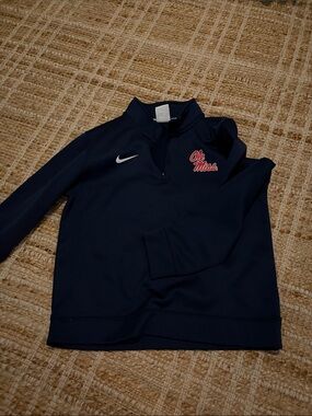Nike Kids Navy Ole Miss Half-Zip Pullover with Red Logo